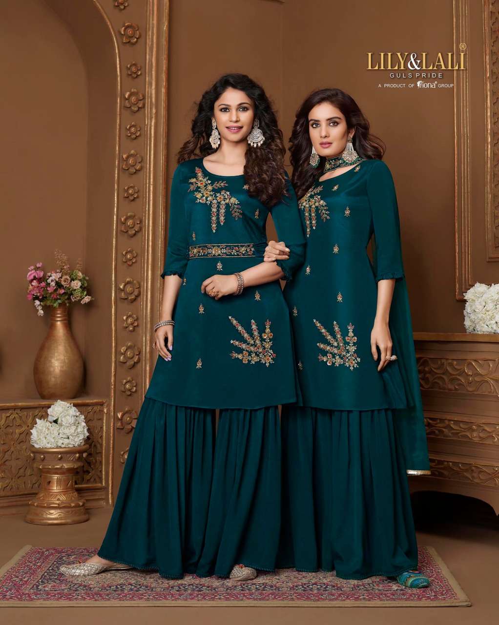 Lily & Lali-Glorious-Handwork-Chinnon-Kurti-Gharara-Organza-Dupatta-8074